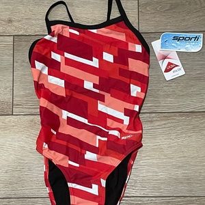 Sporti Molecule Thin Strap One Piece Swimsuit Youth - Size 28Y